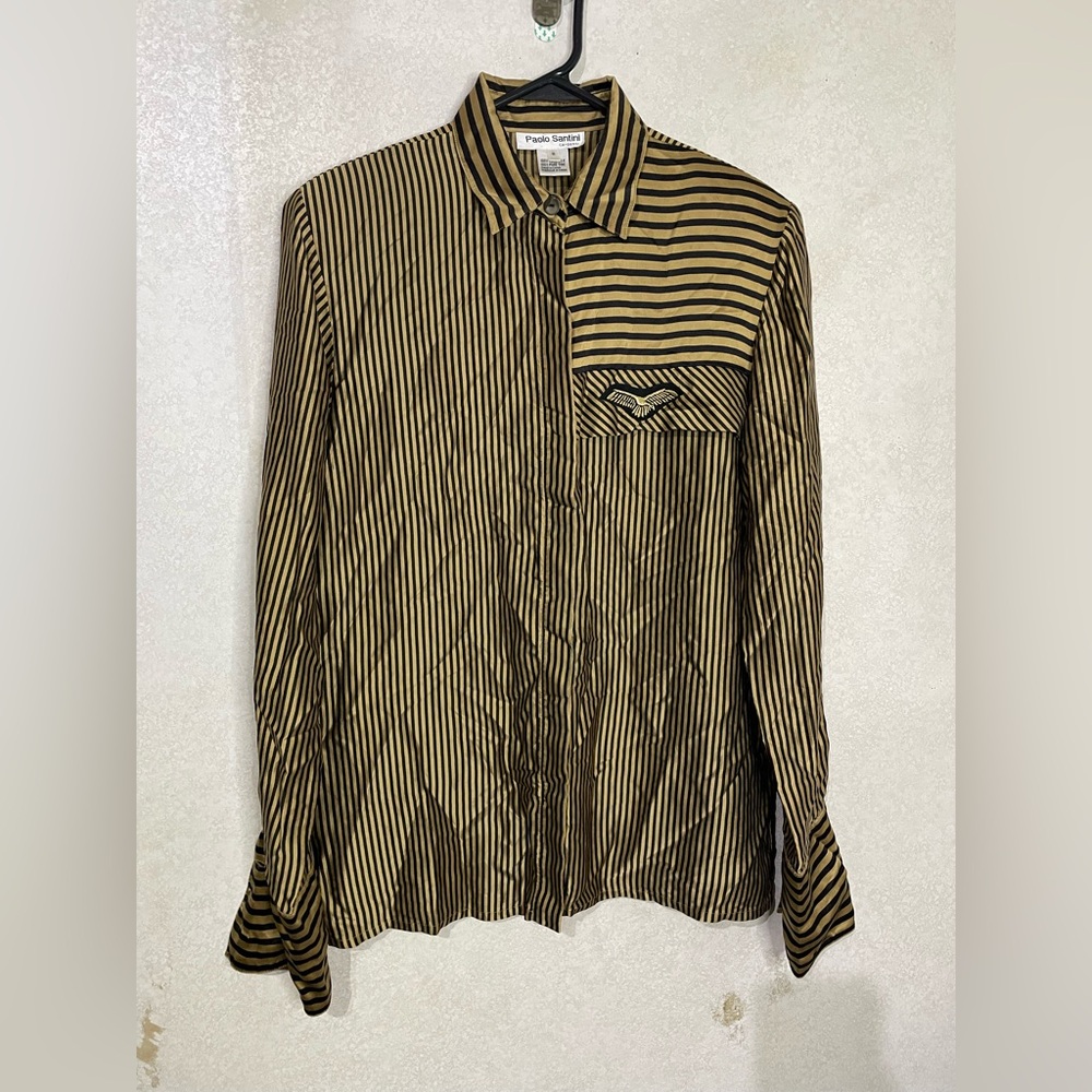 Paolo Santini Vintage Striped Button-Up Blouse 
100% SILK